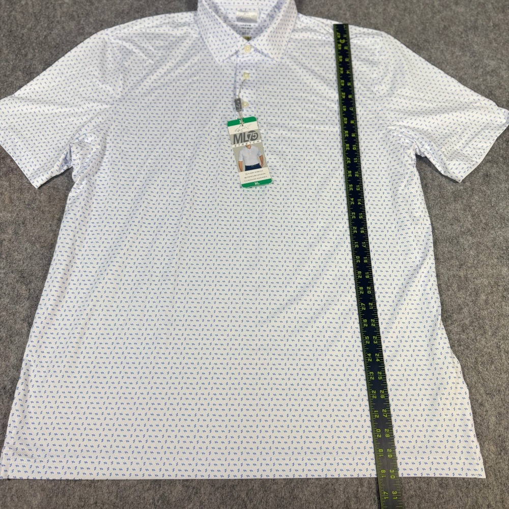 Greg Norman ML75 Stretch Mens XL White Blue Geometric Play Dry Golf Polo Shirt - Picture 2 of 7